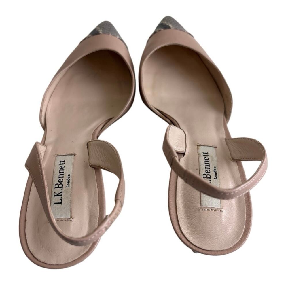 L.K. Bennett London EU39.5 Nude Leather Slingback Heels Snakeskin Cap Toe Spain - Picture 2 of 7